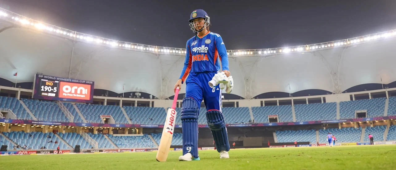 Smriti Mandhana after her century against Hong Kong, China, in Dubai.