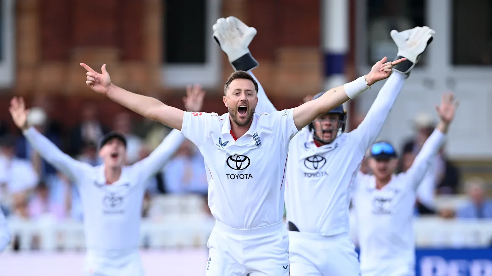 Ollie Robinson delivers the ball for England during his strong August series