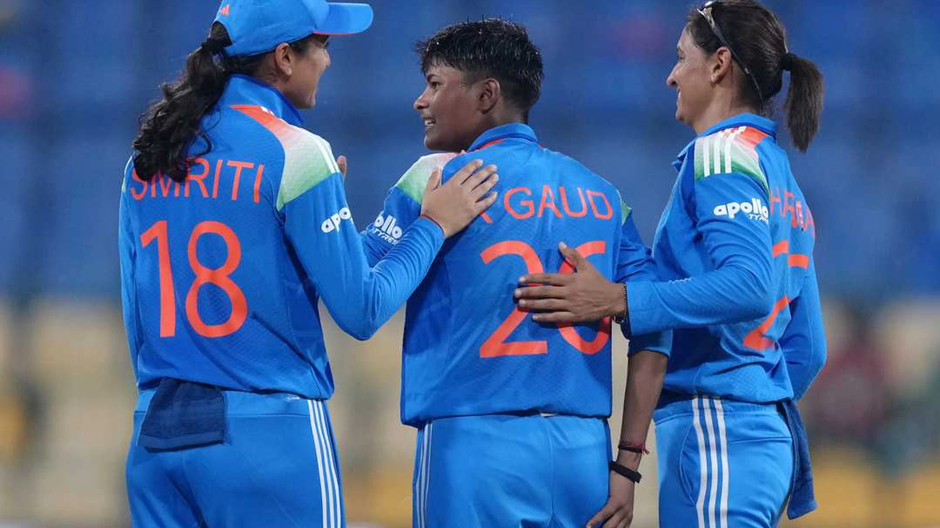 Kranti Gaud celebrates with India teammates during an international match